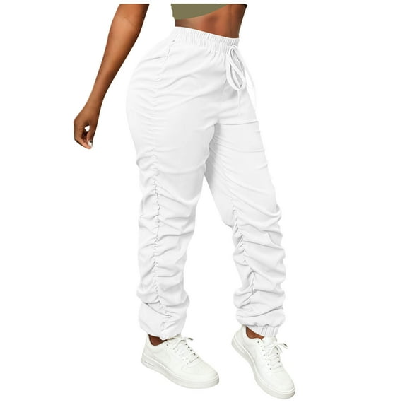 UAMVSH Women's Baggy Cargo Pants Drawstring Casual High Waisted Pleated Pants Trendy Streetwear Outdoor Joggers with Pockets