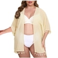 thumbnail image 1 of UAMVSH Women's Cardigan Swimwear Cover Ups Half Sleeve Mesh Kimono Beachwear with Tassel Oversized Open Front Outerwear(X-Large,Beige), 1 of 5
