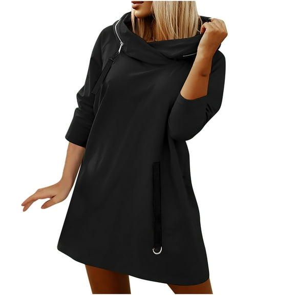 UAMVSH Women's Casual Cowl Neck Long Sleeve Hoodie Plus Size Dress Hooded Sweatshirts with Pockets Soft Zipper High-Low Pullover Tops(4X-Large,Black)