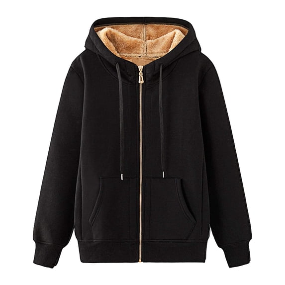 UAMVSH Women's Casual Full Zip up Sherpa Lined Hoodie Sweatshirts Warm Winter Fleece Long Sleeve Jacket Coat with Pockets(Large,Black)