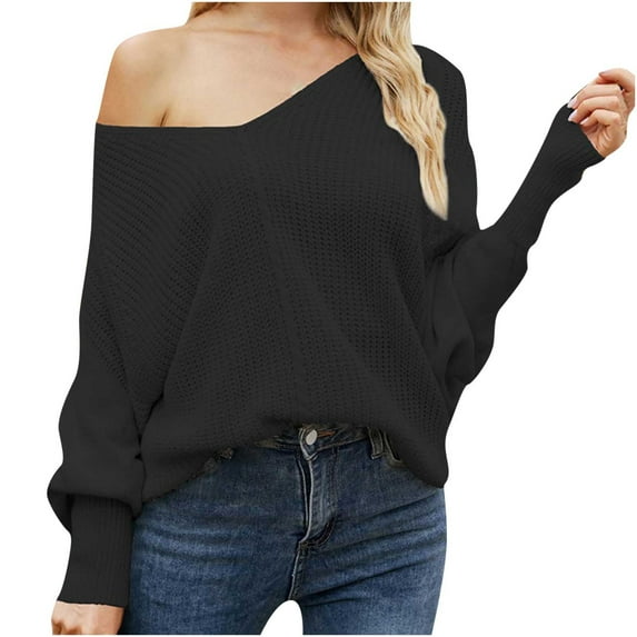 UAMVSH Women's Casual V Neck Sweaters Long Lantern Sleeve Pullover Sweater Fall Knit Tops
