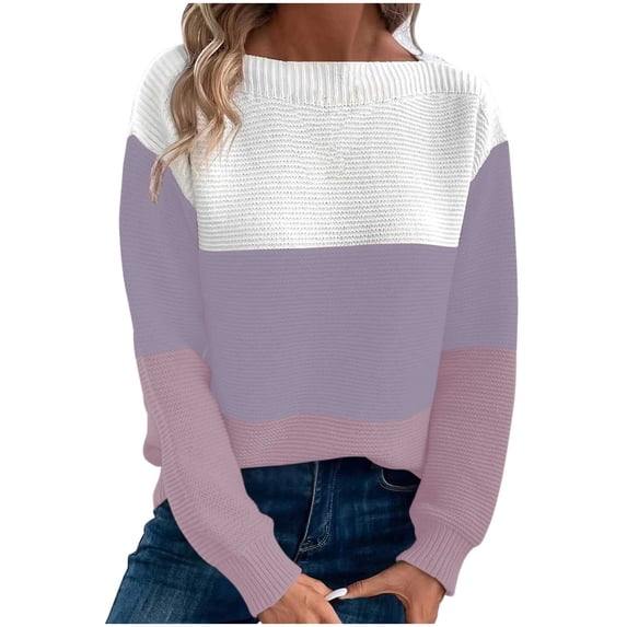 UAMVSH Women's Color Block Sweater Long Sleeve Crewneck Casual Loose Soft Knit Sweater Fall Pullover Tops