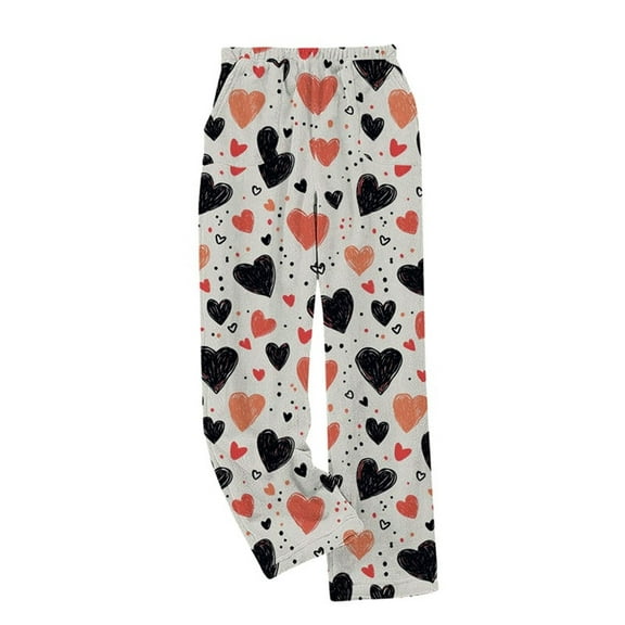 UAMVSH Women's Comfy Pajama Pants Heart Printed Wide Leg Lounge Pants Soft Flannel Fleece Warm Pj Bottoms with Pockets