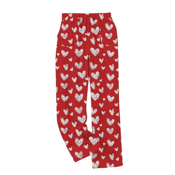 UAMVSH Women's Comfy Pajama Pants Heart Printed Wide Leg Lounge Pants Soft Flannel Fleece Warm Pj Bottoms with Pockets