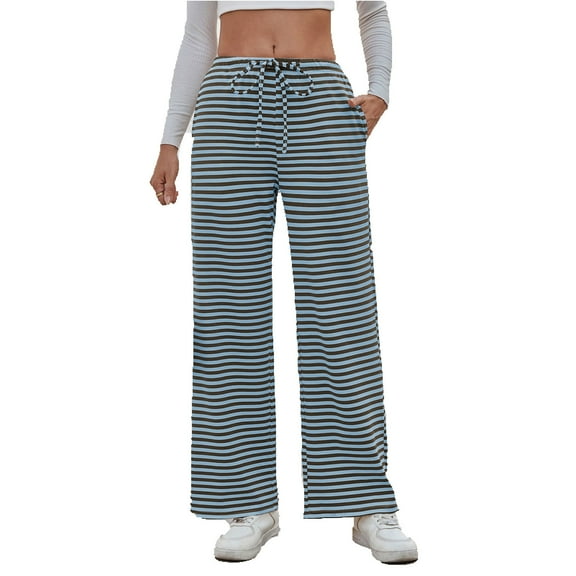UAMVSH Women's Comfy Pajama Pants for Soft Stripe Printed Palazzo Lounge Pants Loose Fit High Waist Pockets Sleep Bottoms