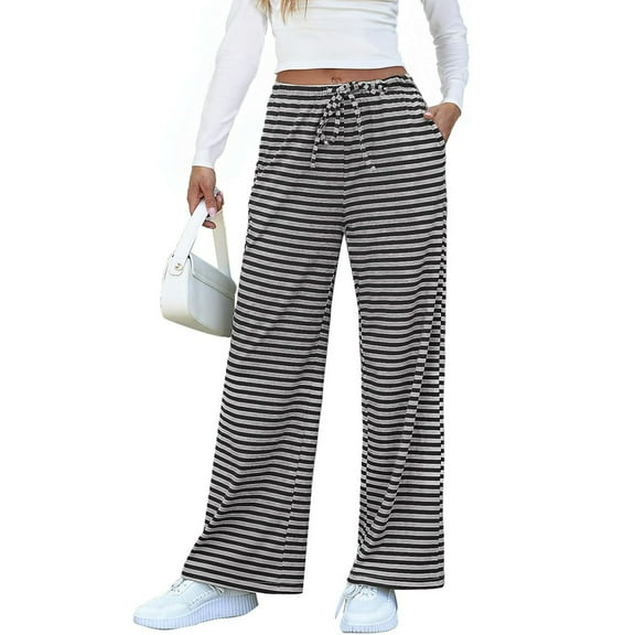 UAMVSH Women's Comfy Pajama Pants for Soft Stripe Printed Palazzo Lounge Pants Loose Fit High Waist Pockets Sleep Bottoms