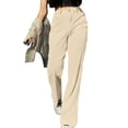 thumbnail image 1 of UAMVSH Women's Corduroy Pants Solid Color Wide Leg Loose Fit Dress Pant with Pockets Warm Casual Button High Waist Baggy Business Trousers(X-Large,Beige), 1 of 4