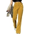 thumbnail image 1 of UAMVSH Women's Corduroy Pants Solid Color Wide Leg Loose Fit Dress Pant with Pockets Warm Casual Button High Waist Baggy Business Trousers(X-Large,Yellow), 1 of 4