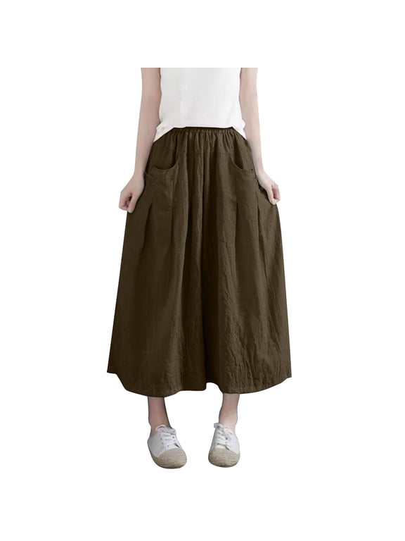 Women's Cotton Linen Culottes Flowy Cropped Wide Leg Pants Elastic Waist Casual Palazzo Trousers for Beach Travel with Pockets