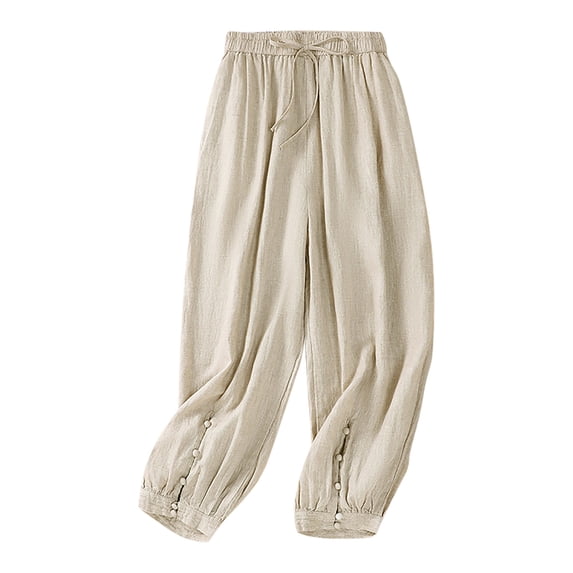 UAMVSH Women's Cotton Linen Pants Comfy Drawstring Elastic Waist Baggy Pants Trendy Loose Casual Beach Travel Trousers
