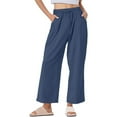 thumbnail image 1 of UAMVSH Women's Cotton Linen Pants Plus Size Drawstring Wide Leg Trousers Casual Loose Elastic Waist Beach Travel Pants with Pockets, 1 of 7