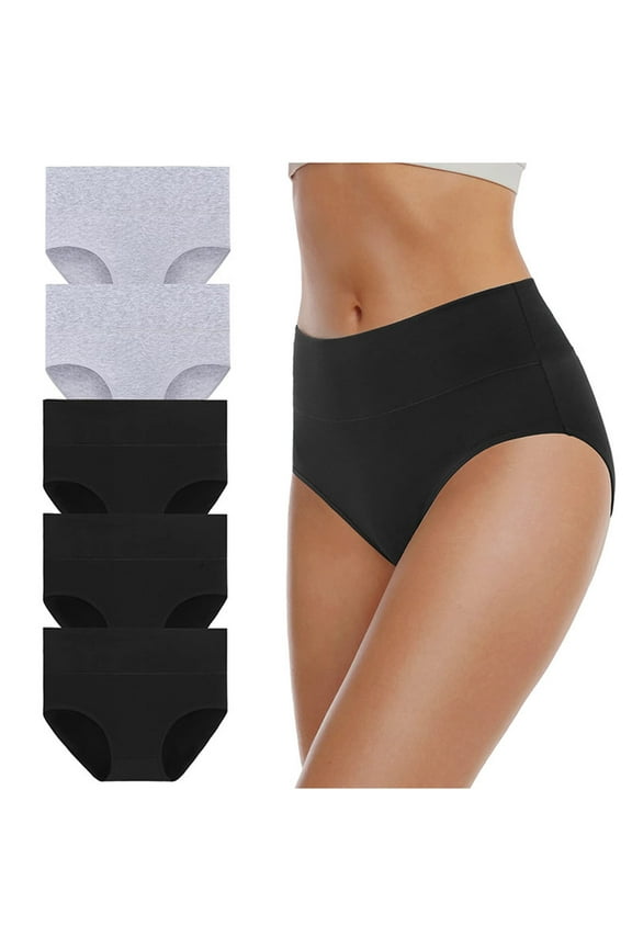 Women's Cotton Underwear High Waisted Ladies Cotton Panties Soft Full Coverage Briefs 5 Pack