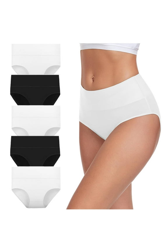 Women's Cotton Underwear High Waisted Ladies Cotton Panties Soft Full Coverage Briefs 5 Pack