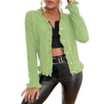 thumbnail image 1 of UAMVSH Women's Cropped Cardigan Ruffle Button Down V Neck Sweaters Cute Soft Long Sleeve Tops Casual Trendy Outfits S-XL, 1 of 7