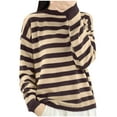 thumbnail image 1 of UAMVSH Women's Fall Long Sleeve Crew Neck Striped Color Block Sweaters Comfy Loose Oversized Knitted Pullover Sweater(Large,Coffee), 1 of 3