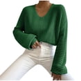 thumbnail image 1 of UAMVSH Women's Fall Solid Color Baggy Lantern Sleeve Sweaters Casual Long Sleeve Dressy Pullover Tops Warm Going out Work Sweaters(Small,Green), 1 of 6
