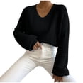 thumbnail image 1 of UAMVSH Women's Fall Solid Color Baggy Lantern Sleeve Sweaters Casual Long Sleeve Dressy Pullover Tops Warm Going out Work Sweaters(X-Large,Black), 1 of 6