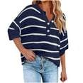 thumbnail image 1 of UAMVSH Plus Size Sweaters for Women Short Sleeve Striped Knit Tops Oversized Casual Button V Neck Tunic Shirts Fashion Clothing S-5XL, 1 of 6