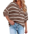 thumbnail image 1 of UAMVSH Plus Size Sweaters for Women Short Sleeve Striped Knit Tops Oversized Casual Button V Neck Tunic Shirts Fashion Clothing S-5XL, 1 of 6