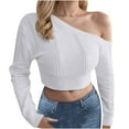 thumbnail image 1 of UAMVSH Women's Fall Winter One Shoulder Hollow out Pullover Sweaters Cable Knitted Trendy Going out Sweaters Cropped Long Sleeve Tops(Small,White), 1 of 5