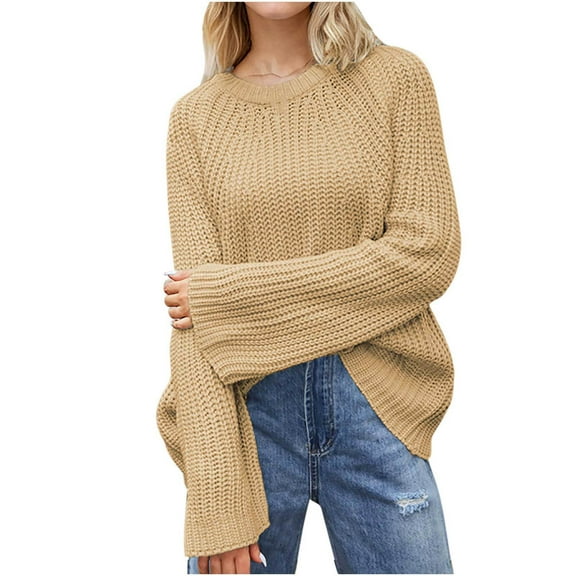 UAMVSH Women's Fashion Sweater Casual Long Sleeve Crew Neck Knitted Tops Oversized Vacation Dressy Pullover Sweaters(Medium,Yellow)