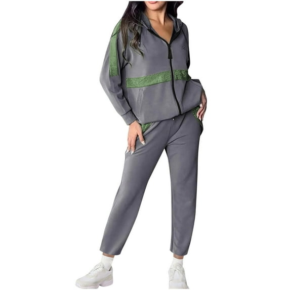 UAMVSH Women's Fashion Tracksuit Sets Printed Full Zipper Hoodie Tops and Lightweight Casual Straight Leg Pants Party Clubwear(3X-LargeGray)