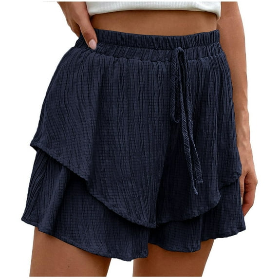 UAMVSH Women's Flowy Shorts Drawstring Casual Ruffle Layered Shorts High Waisted Wide Leg Boho Summer Shorts Vacation Outfit