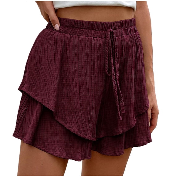 UAMVSH Women's Flowy Shorts Drawstring Casual Ruffle Layered Shorts High Waisted Wide Leg Boho Summer Shorts Vacation Outfit