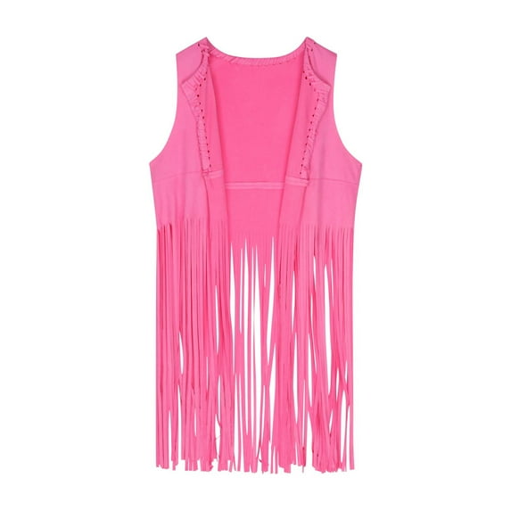 UAMVSH Women's Fringe Vests 70s Vintage Sleeveless Western Cardigan Trendy Suede Tassel Open Front Waistcoats Outfits(X-Small,Hot Pink)