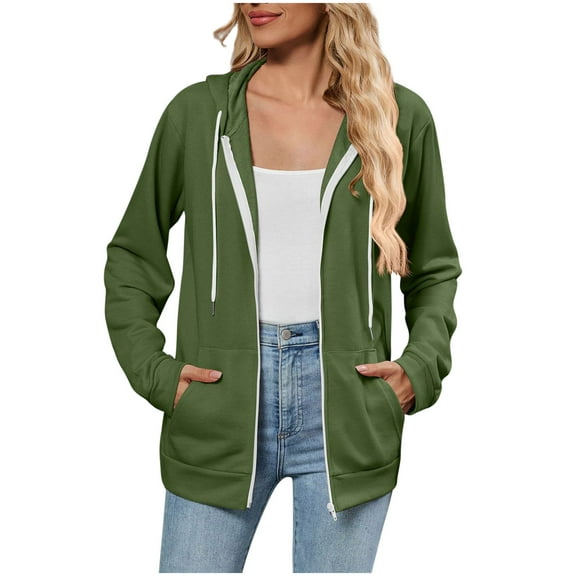 UAMVSH Women's Full Zip up Hoodie Casual Lightweight Long Sleeve Hooded Sweatshirts with Pockets Soft Fall Basic Jackets(X-Large,Army Green)