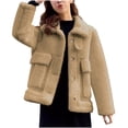 thumbnail image 1 of UAMVSH Women's Fuzzy Fleece Jackets Fashion Long Sleeve Lapel Neck Button down Sherpa Fluffy Coats Warm Winter Outwear(XX-Large,Brown), 1 of 7