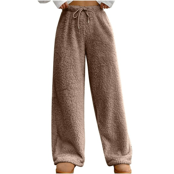 UAMVSH Women's Fuzzy Pajama Pants Comfy Warm Fleece Pajama Lounge Pants Sleepwear Drawstring Waist Thermal Trousers