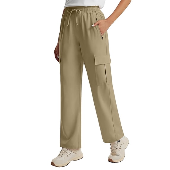 UAMVSH Women's Hiking Pants Lightweight Waterproof Wide Leg Cargo Pants with Pockets Water Resistant Outdoor Camping Drawstring Athletic Pants