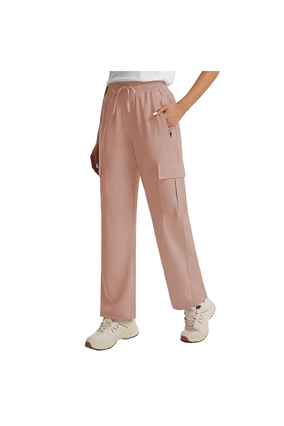 Women's Hiking Pants Lightweight Waterproof Wide Leg Cargo Pants with Pockets Water Resistant Outdoor Camping Drawstring Athletic Pants