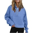 thumbnail image 1 of UAMVSH Women's Hooded Sweatshirts Plus Size Long Sleeve Half Zipper Cropped Hoodie Baggy Solid Color Pullover Fall Fashion Clothes(3X-Large,Blue), 1 of 5