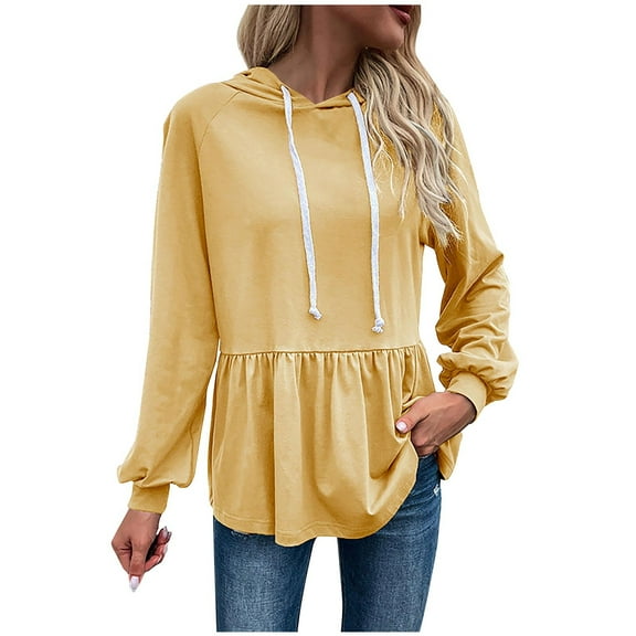 UAMVSH Women's Hoodies Fall Fashion Peplum Tops Long Sleeve Lightweight Drawstring Sweatshirt Pullover