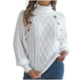 thumbnail image 1 of UAMVSH Women's Lantern Long Sleeve Sweaters Oversized Turtleneck Button Thick Tops Comfy Cable Knitted Tunic Sweater Pullover(X-Large,White), 1 of 7