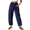thumbnail image 1 of UAMVSH Women's Linen Wide Leg Pants Summer Boho Beach Pants Lightweight Casual Elastic Waist Travel Pants with Pockets, 1 of 7