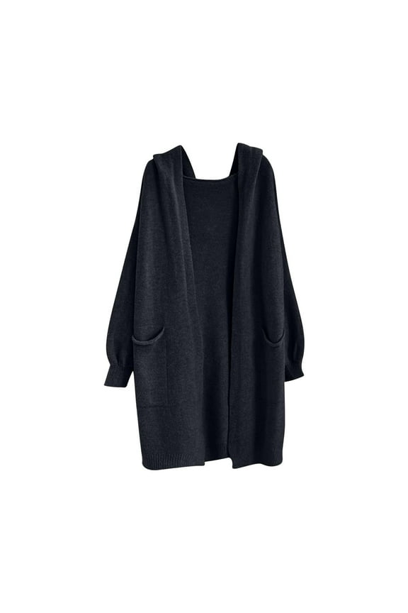 Women's Long Hooded Cardigans Casual Loose Fit Open Front Kimono Sweater Cover Ups Long Sleeve Hoodie Dusters with Pockets(Free Size,Black)