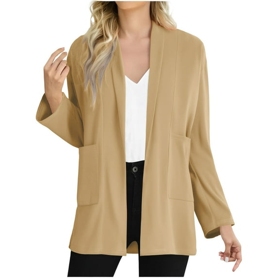 UAMVSH Women's Long Sleeve Cardigan Tops Fall Fashion Casual Lightweight Open Front Dusters Coats Loose Fit Blouses with Pockets(Medium,Khaki)