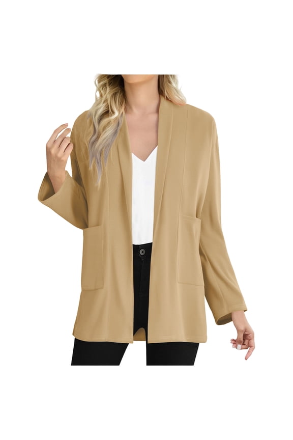 Women's Long Sleeve Cardigan Tops Fall Fashion Casual Lightweight Open Front Dusters Coats Loose Fit Blouses with Pockets(Small,Khaki)