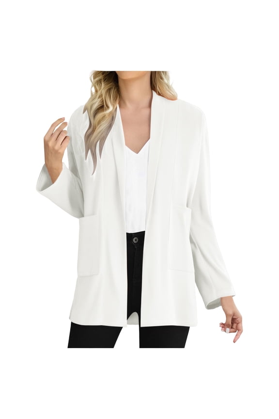 Women's Long Sleeve Cardigan Tops Fall Fashion Casual Lightweight Open Front Dusters Coats Loose Fit Blouses with Pockets(XX-Large,White)