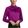 thumbnail image 1 of UAMVSH Women's Long Sleeve Shirts Silk Satin Casual Business Dressy Tops Soft Smooth Mock Neck Blouses for Office Work(Large,Purple), 1 of 7