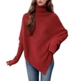 thumbnail image 1 of UAMVSH Women's Long Sleeve Turtleneck Knitted Sweaters Fashion Asymmetric Hem Oversized Fall Winter Sweaters Casual Pullover Tops(X-Large,Red), 1 of 3
