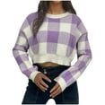 thumbnail image 1 of UAMVSH Cropped Sweaters for Women Fashion Plaid Graphic Classic Pullover Oversized Long Sleeve Knitted Tops Lightweight Sweaters(Small,Purple), 1 of 3
