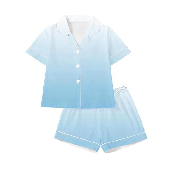 UAMVSH Women's Pajama Sets 2 Piece Outfits Gradient Button Down Shirts and Shorts Set Casual Lapel T-Shirts Loungewear