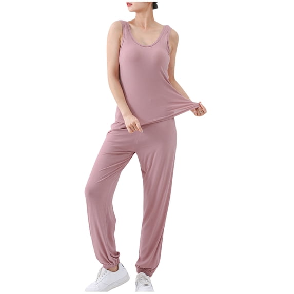 UAMVSH Women's Pajamas Sets Scoop Neck Sleeveless Tank Tops and Elastic Waist Long Pants Sleepwear Sets
