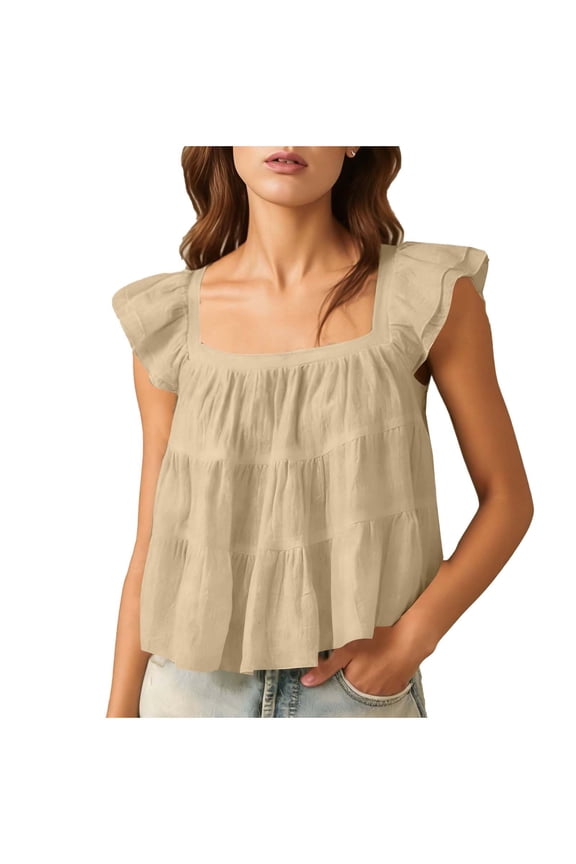 Women's Peplum Crop Top Ruffle Cap Sleeve Babydoll Blouses Casual Backless Square Neck T Shirt Going Out Outfits