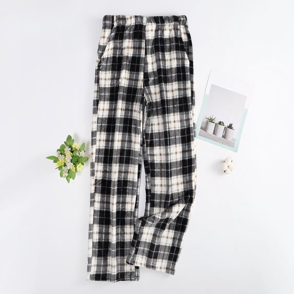 UAMVSH Women's Plaid Pajama Pants Fleece Warm Wide Leg Sleep Pants Fall Winter Casual Comfy Soft Elastic Waist Pj Bottoms with Pockets