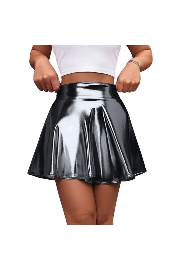 Women's Pleated Mini Skirt High Waisted Dance A-Line Skirt Fashion Casual Sparkly Ruffle Skirts Party Outfits